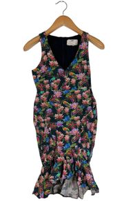 Artelier Floral Bodycon Dress Women's Size 6 Hi Low Ruffle