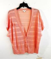 Caslon Cardigan Coral Short Sleeve V Neck Pointelle Button Front Sz XL EUC