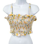 Smocked Lemon Ruffle Convertible Strapless Bikini Top Swim Top Cottagecore Small