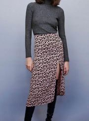 Pink Leopard Midi Skirt