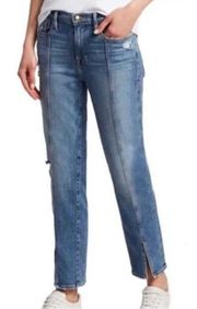 Frame Medium Wash High Rise Front Seams Ankle Slits Distressed Jeans Size 33
