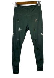 Jessica Simpson Womens The Warmup Green Star Ankle Leggings size Small