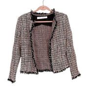 IRO Shavadispe Women's Black Pink Tweed Open Front Raw Cardigan Sweater Size 40