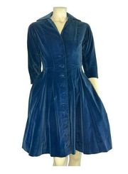 Vintage 1950’s style princess swing blue velvet button down dress size small