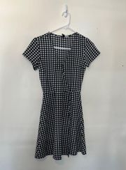 Gingham Checkered Black & White Short Sleeve Wrap Dress