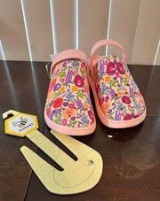 JOYBEES WOMEN'S SLIP-ON VARSITY CLOGS PINK PAINTED FLORAL WOMEN'S SIZE 9