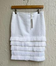 Trina Turk white fringe pencil skirt 0 new with tags