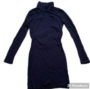 High Neck Open Back Long Sleeve Navy Dress Small