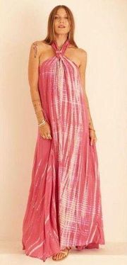 NATALIE MARTIN COLLECTION | Astrid Maxi Dress Tie Dye Pink Buttoned Halter Sz S