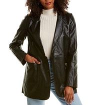 Line & Dot River Vegan Faux Leather Longline Blazer Jacket Size Small Black