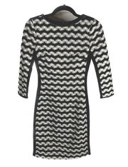 Reiss US Size 0 Jackie Monochrome Stripe Dress Bodycon 3/4 Sleeves UK 4 EU 32