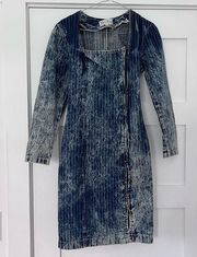 VINTAGE -  acid wash denim zip up dress