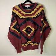 VINTAGE Parker of Vienna Maroon Yellow Southwestern Sweater M