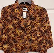 Leslie Fay vintage leopard button down cropped blouse size 16
