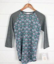 LuLaRoe Randy Geometric Shirt Turquoise Raglan Heathered Print Crewneck Size XS