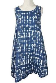 Tahari 100% Linen Blue Tie Dye A Line Dress Size Small Pockets Oversized Coastal