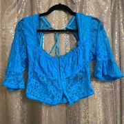 Urban Outfitters  Malibu Blue Jaqueline Lace Romantic Crop Top Small NWOT