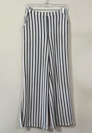 HYFVE White Black Striped High Rise Wide Leg Elastic Waistband Pants M