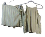 Loft Linen Skort Set Side Tie Oatmeal Green Stripe Size L