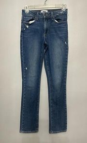 Paige Womens Julia Straight Leg Jeans Blue Stretch Distressed Medium Wash 24 New