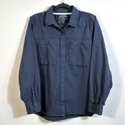 REI Cooperative Blue Gray Heather Longsleeve Button Trail Hiking Shirt Women XL