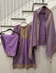 DULL PURPLE PRINTED 3PC SALWAR KAMEEZ DUPATTA SUIT  EMB LADIES