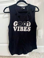 Fantastic Fawn Good Vibes Only Destressed Tank Top