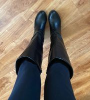 Black Mid Calf Boots Faux Leather 