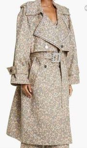 $3996 Area Women's Brown Leopard Embellished Belted-Waist Trench Coat Size M/L