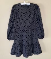 Size S Polka Dot Ruffle Hem Puff Long Sleeve Dress Black.