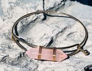 Handmade Natural Rose Quartz Stone Hexagon Chakra Gold 8” Bangle Bracelet