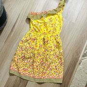BeBop Yellow Floral One Shoulder Lined Dress XS with pockets