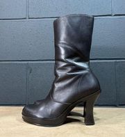 Round Town Brown Leather Y2K Style Platform Boots Sz 7 M