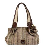 Relic Neutral Woven Faux Leather Trim Double Handle Purse Bag