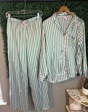 Victorias Secret Satin Green and Pink Pajama Set Sz Medium