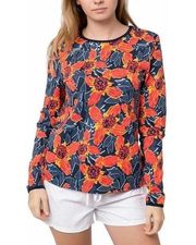 Hang Ten Womens Orange Floral Size XS UPF 50+ Pullover Rash Swim Guard T-Shirt