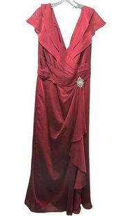 Jade by  Red V-Neck Wrap Chiffon Maxi Formal Prom Women's Dress Size 12