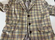 L.L. Bean Beige Plaid Wool Blend Button Front Tweed Blazer Size 14
