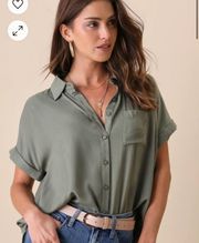 Green Button Up Short Sleeve Short 