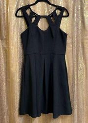 Betsey Johnson black textured cage neck fit and flare dress, size 8 EUC