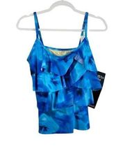 Miracle Swimsuit Tankini Top 10 Blue Adjustable Straps Swim Beach NWT