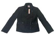 Romeo And Juliet Couture Moto Jacket Womens L Black Tinsel Tweed Full Zip Coat