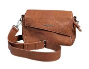 Desigual Handbag Crossbody Purse Brown Circles Asymmetric Flap Synthetic Leather