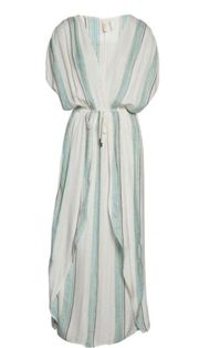 ELAN Green Metallic Stripe Caftan Coverup Size XS