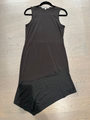 Black Asymmetrical Handkerchief Hem Sleeveless Dress Medium