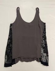 ALLSAINTS Madison Vest Sequin Sleeveless Semi Sheer Gray Black Tank Top SZ 0 XS