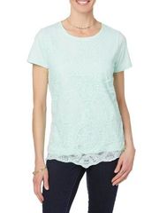 NEW Laura Scott Womens Embroidered Mesh Lace T-Shirt Top Short Sleeves S/M