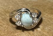 Sterling Silver Vintage Larimar & CZ 925  Ring