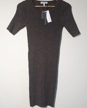 Michael Stars Mae Ribbed Sweater Dress New Bodycon Brown Shimmer Medium Petite