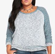 TORRID 1 Plus Size Two Tone Raglan Pullover Teal Blue White Light Sweatshirt 1X